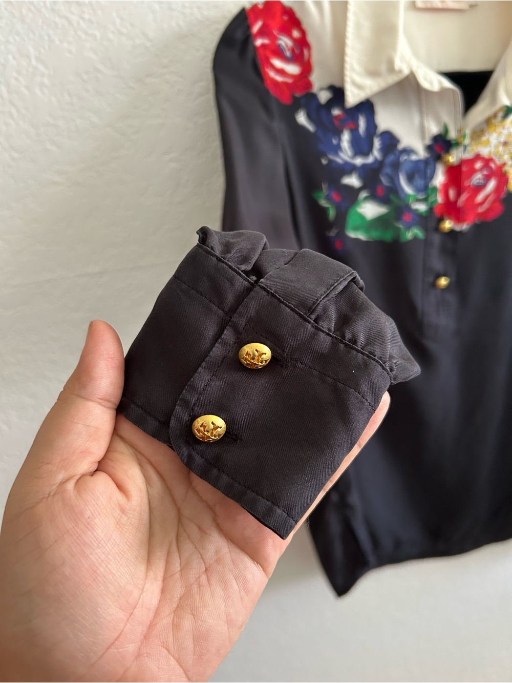 Tory Burch Black Floral Print Collared Half Button Long Sleeve Silk Blouse Top - Picture 5 of 7